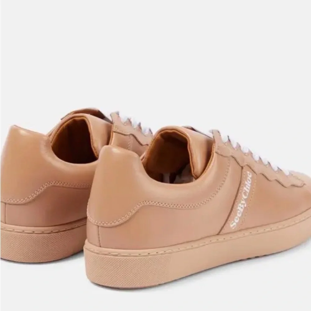 Like new! See By Chloe Essie Leather Tan Sneakers with White Laces
